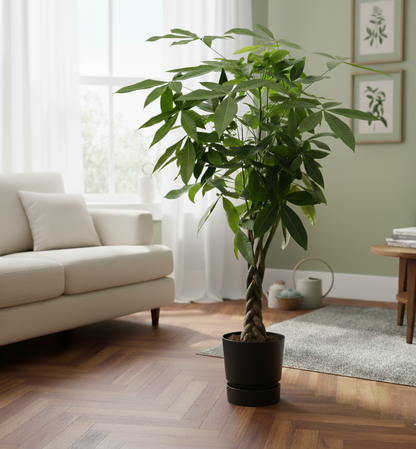 Combi deal - Pachira Aquatica + Elho Greenville Round zwart - 140 cm