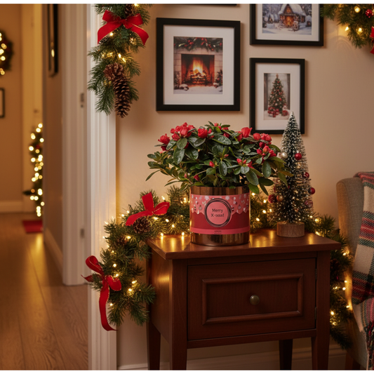 Azalea Red in Goudbronze pot + XMAS Sleeve